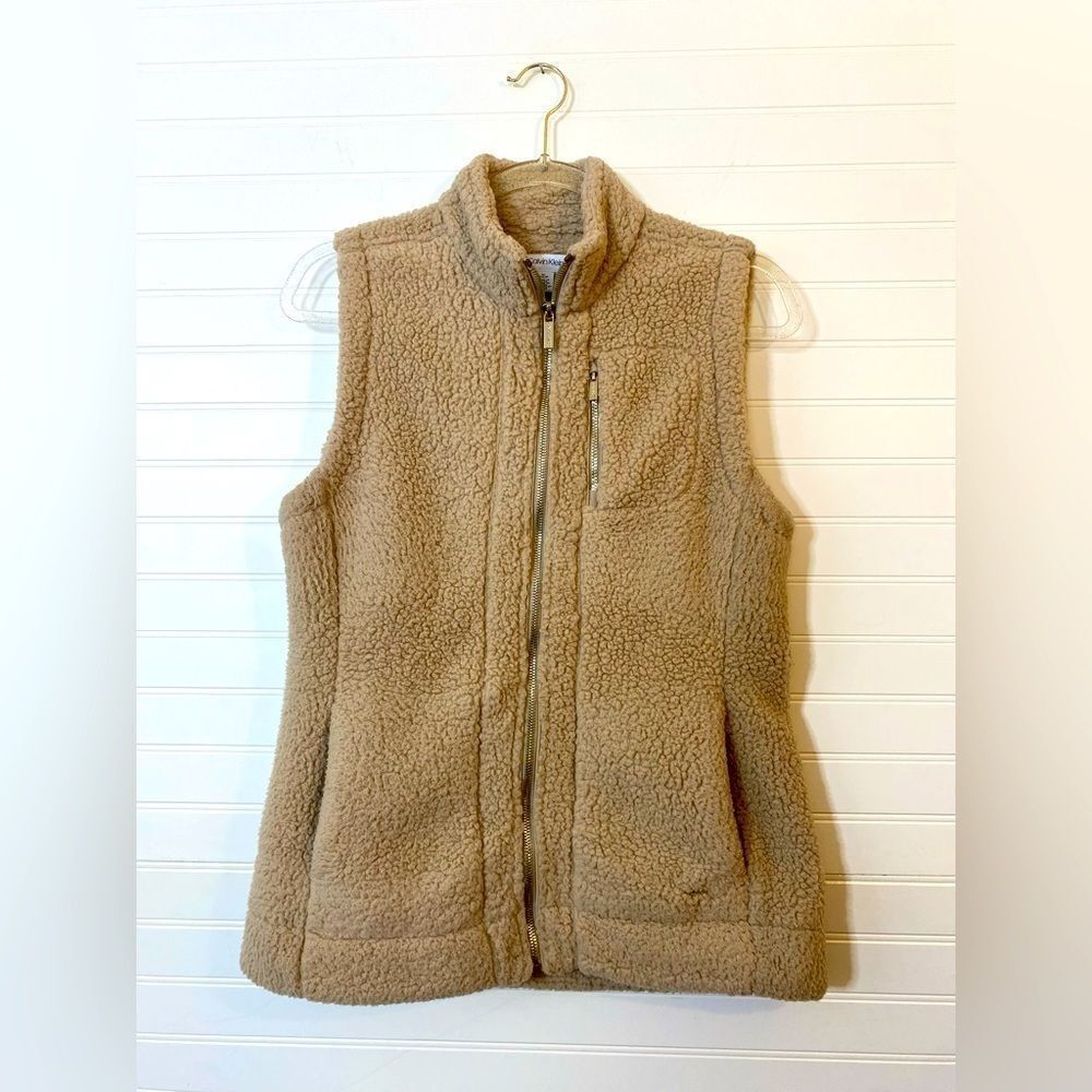 Calvin Klein Teddy Fleece Tan Vest Jacket Size Small
